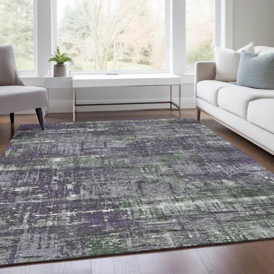 Purple And Green Geometric Washable Indoor Outdoor Area Rug Photo 7