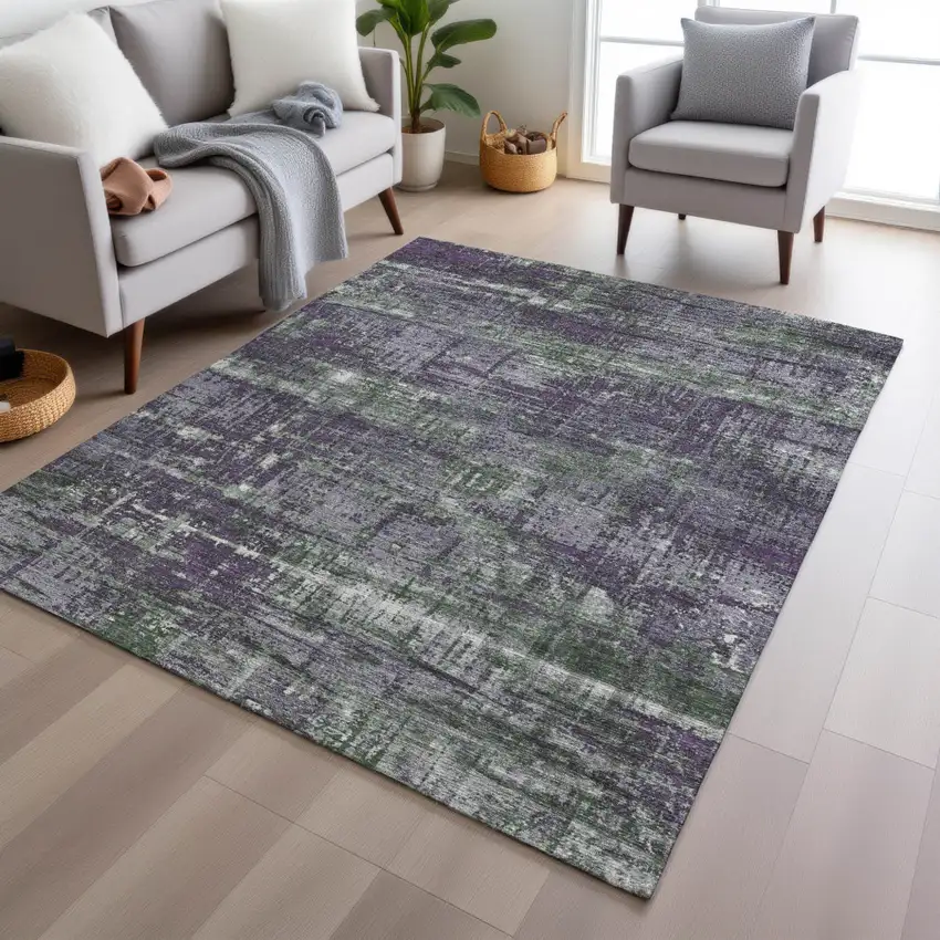 Purple And Green Geometric Washable Indoor Outdoor Area Rug Photo 6