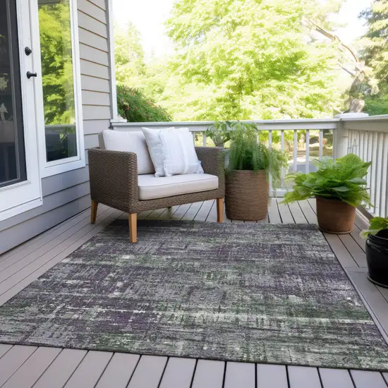 Purple And Green Geometric Washable Indoor Outdoor Area Rug Photo 8