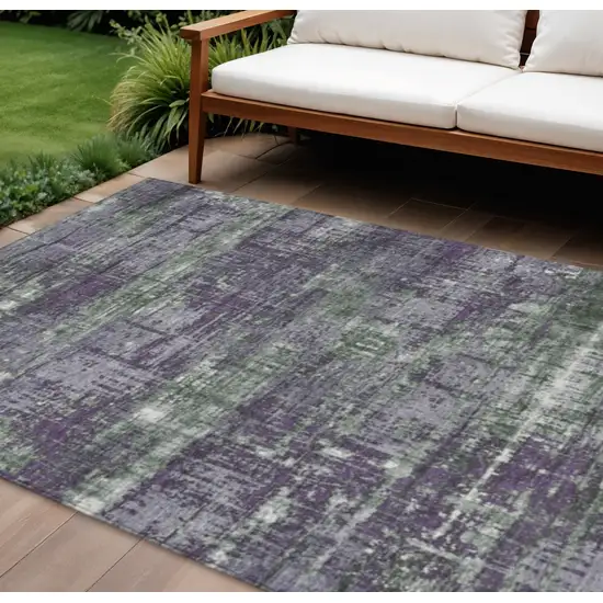Purple And Green Geometric Washable Indoor Outdoor Area Rug Photo 2