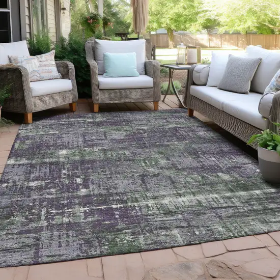 Purple And Green Geometric Washable Indoor Outdoor Area Rug Photo 5