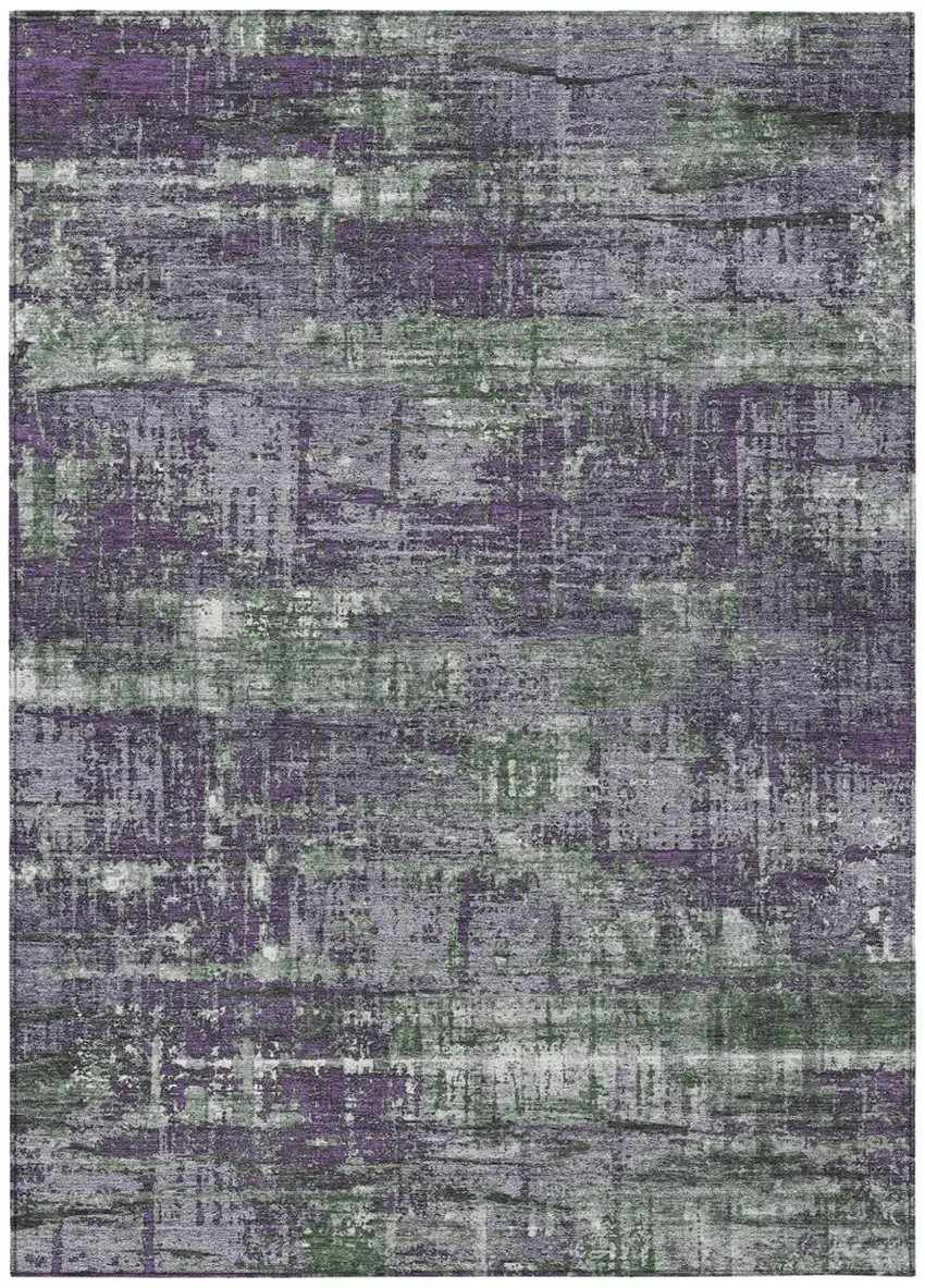 Purple And Green Geometric Washable Indoor Outdoor Area Rug Photo 1