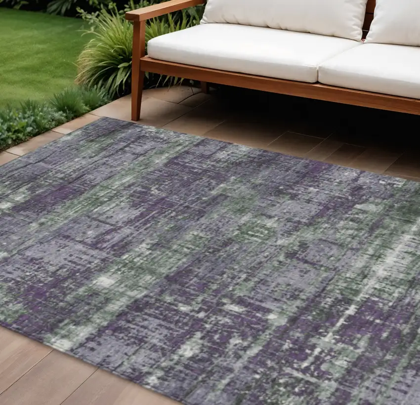 Purple And Green Geometric Washable Indoor Outdoor Area Rug Photo 2