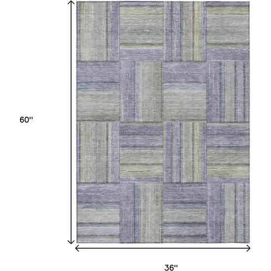 Purple And Green Geometric Washable Indoor Outdoor Area Rug Photo 3