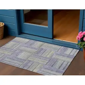 Photo of Purple And Green Geometric Washable Indoor Outdoor Area Rug