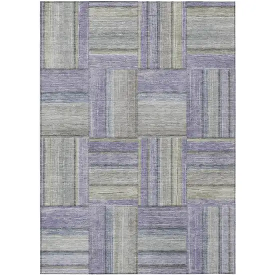Purple And Green Geometric Washable Indoor Outdoor Area Rug Photo 5
