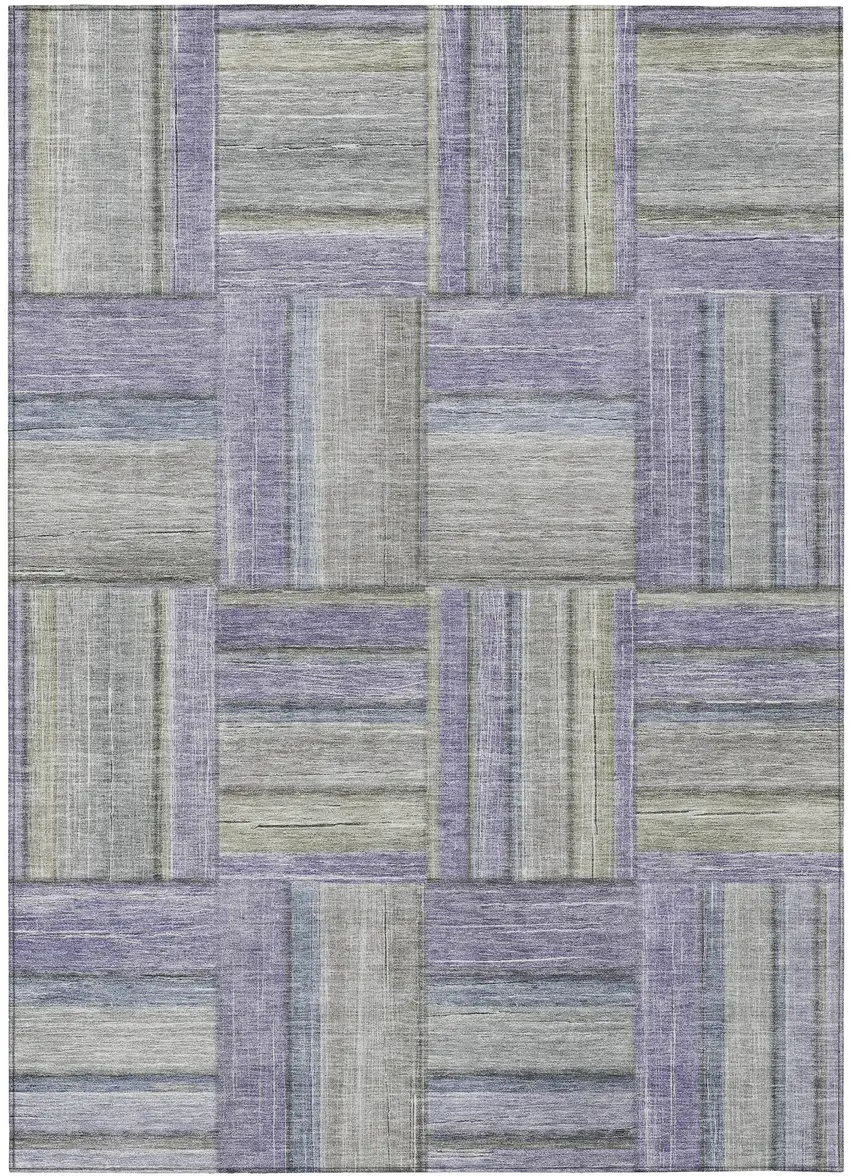 Purple And Green Geometric Washable Indoor Outdoor Area Rug Photo 5