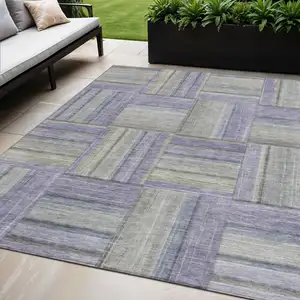Photo of Purple And Green Geometric Washable Indoor Outdoor Area Rug