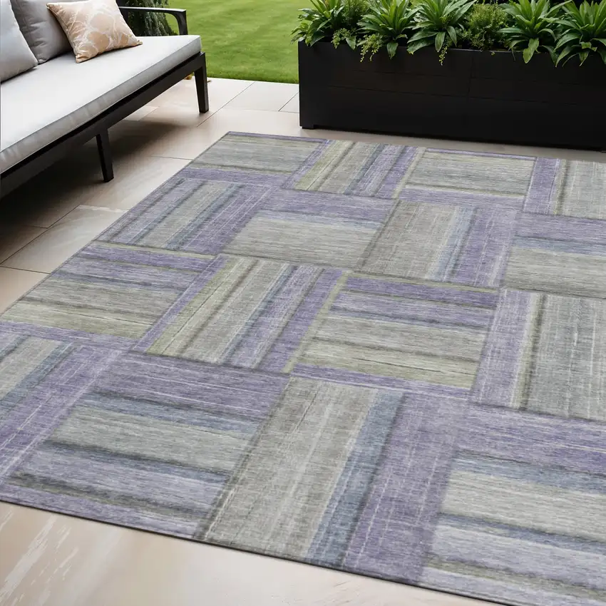 Purple And Green Geometric Washable Indoor Outdoor Area Rug Photo 1