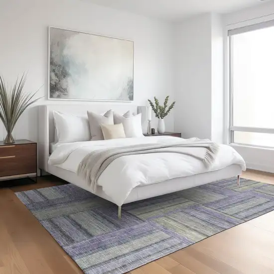 Purple And Green Geometric Washable Indoor Outdoor Area Rug Photo 9