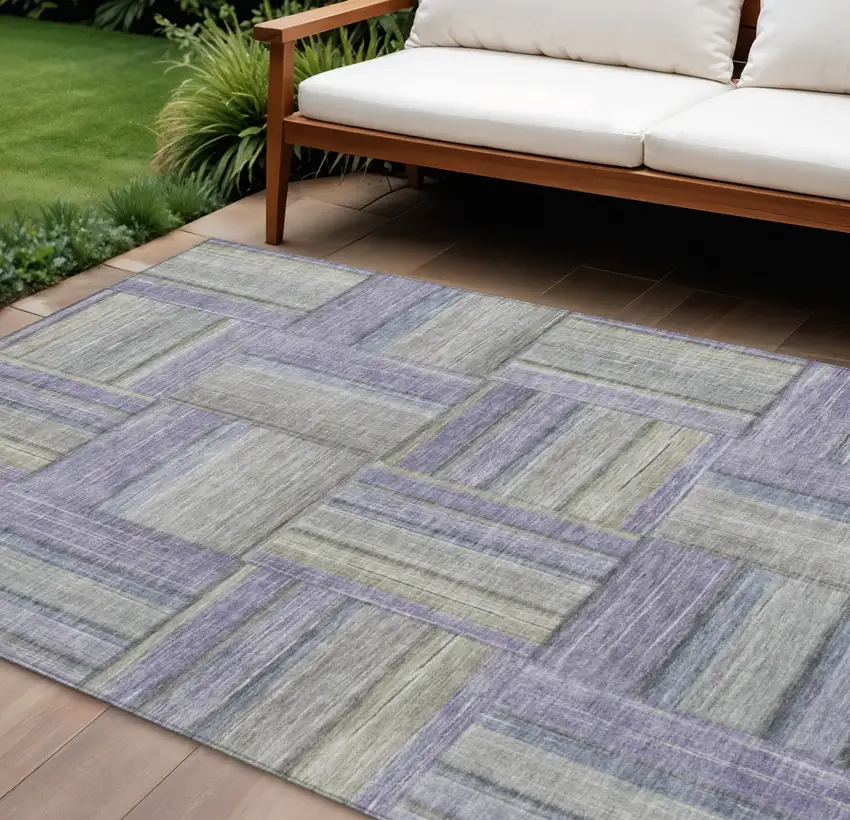 Purple And Green Geometric Washable Indoor Outdoor Area Rug Photo 1