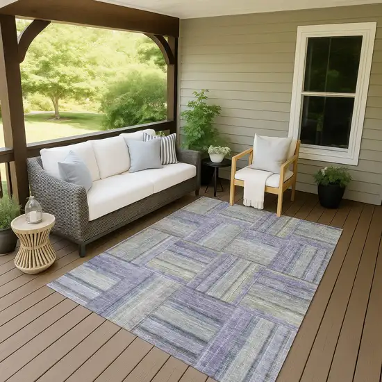 Purple And Green Geometric Washable Indoor Outdoor Area Rug Photo 9