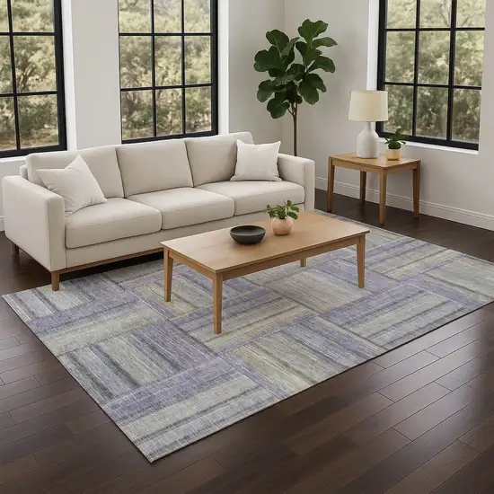 Purple And Green Geometric Washable Indoor Outdoor Area Rug Photo 9