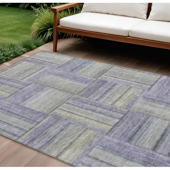 Purple And Green Geometric Washable Indoor Outdoor Area Rug Photo 1