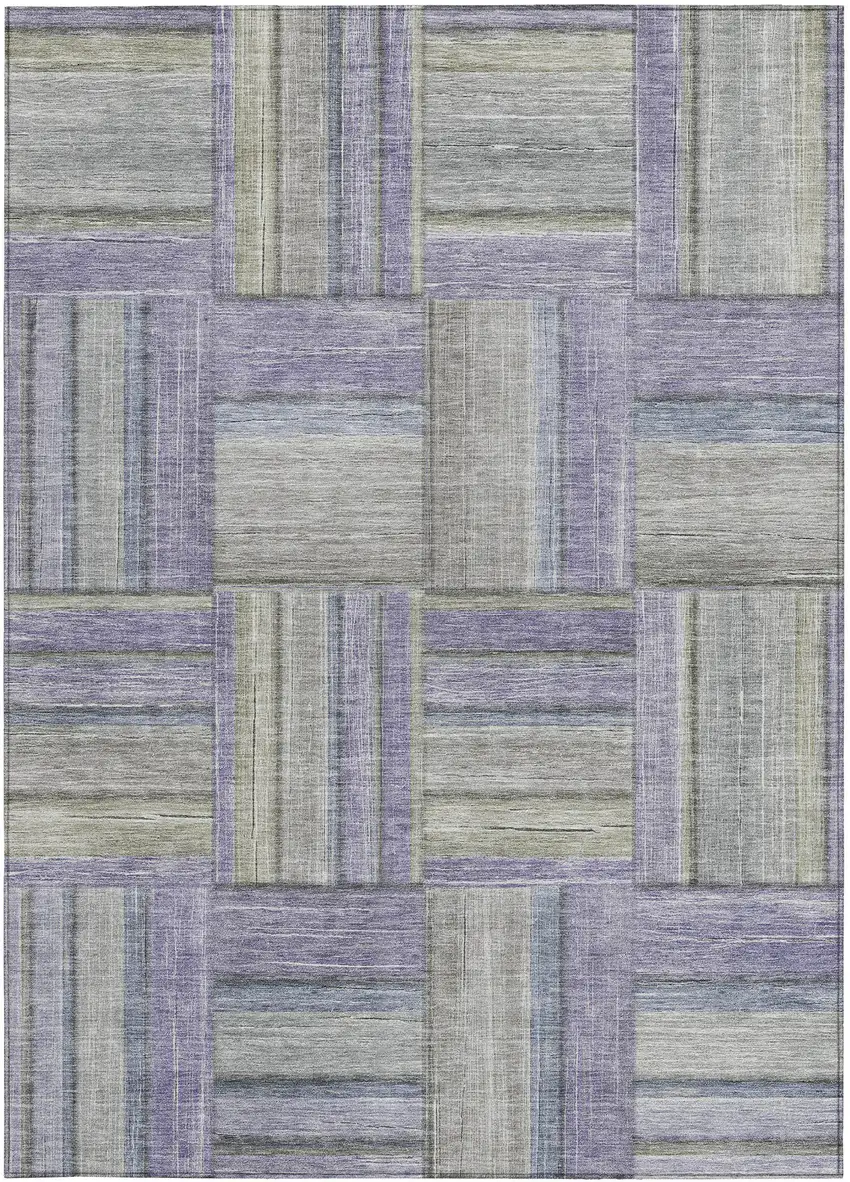 Purple And Green Geometric Washable Indoor Outdoor Area Rug Photo 4