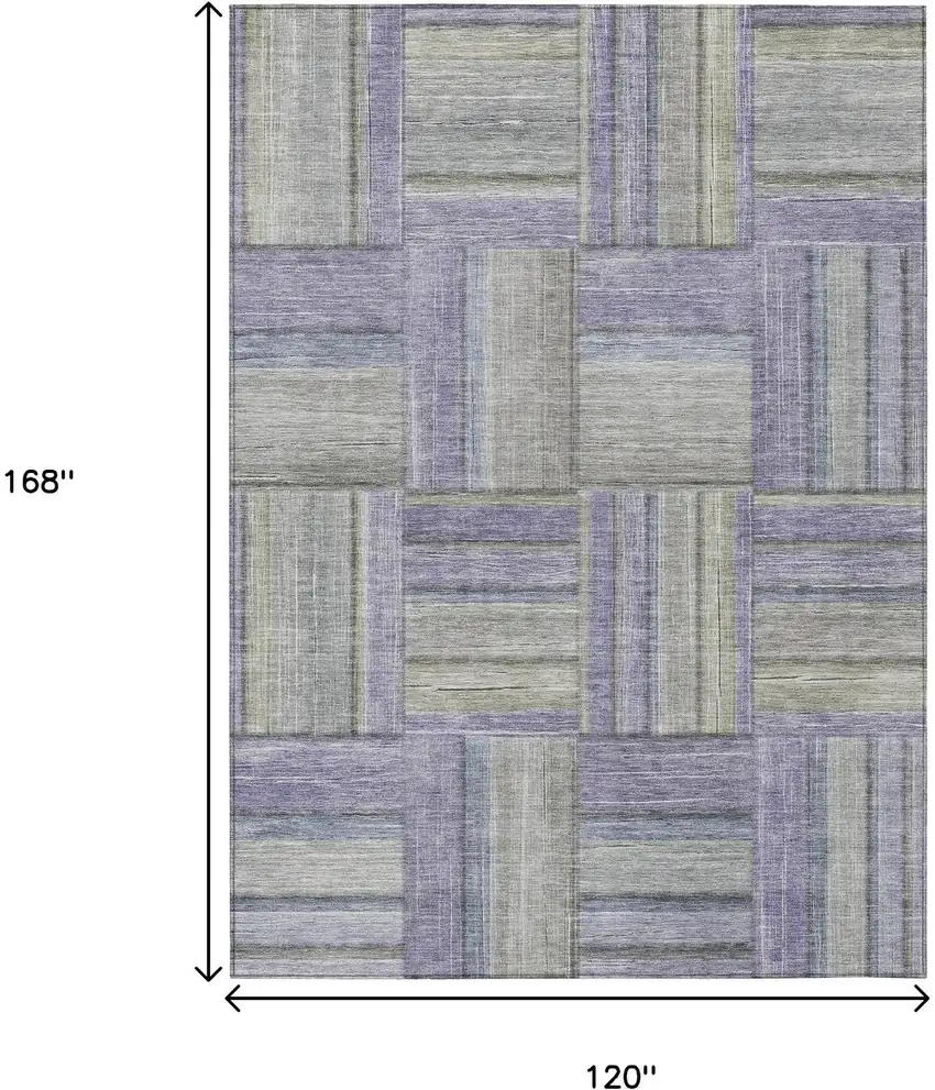 Purple And Green Geometric Washable Indoor Outdoor Area Rug Photo 3