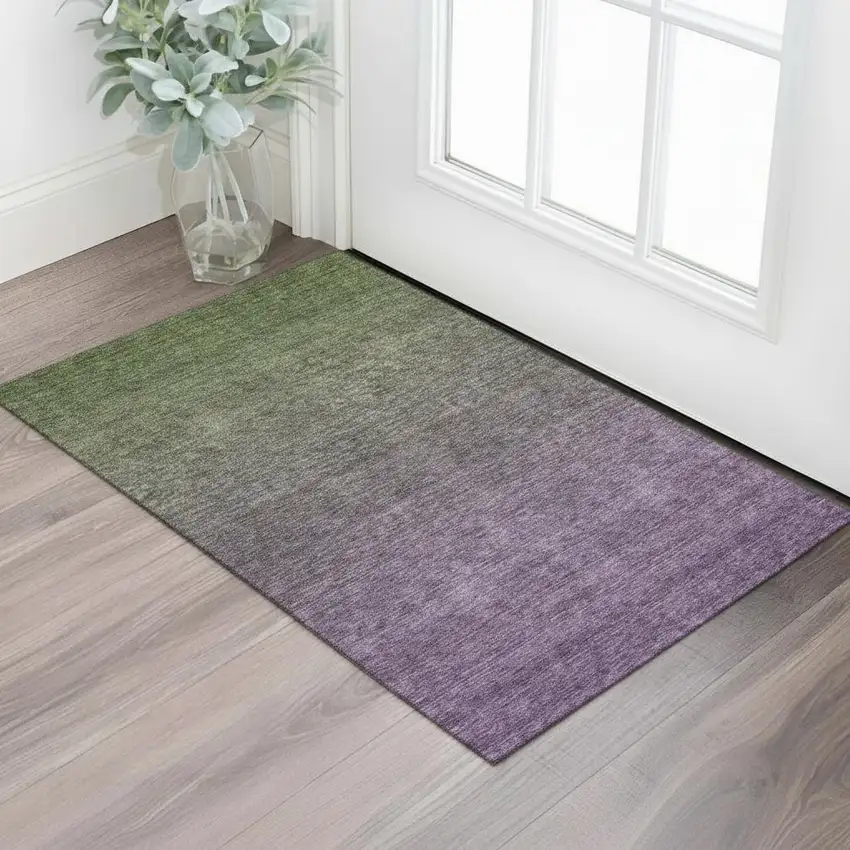 Purple And Green Ombre Washable Area Rug With UV Protection Photo 1
