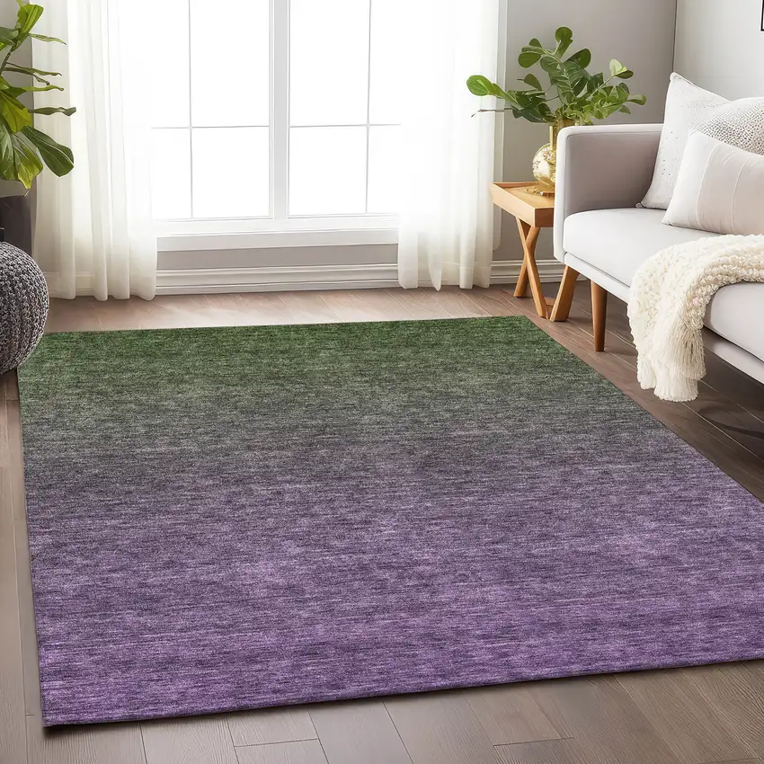 Purple And Green Ombre Washable Area Rug With UV Protection Photo 6