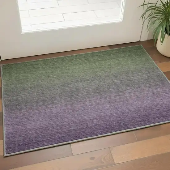 Purple And Green Ombre Washable Area Rug With UV Protection Photo 2