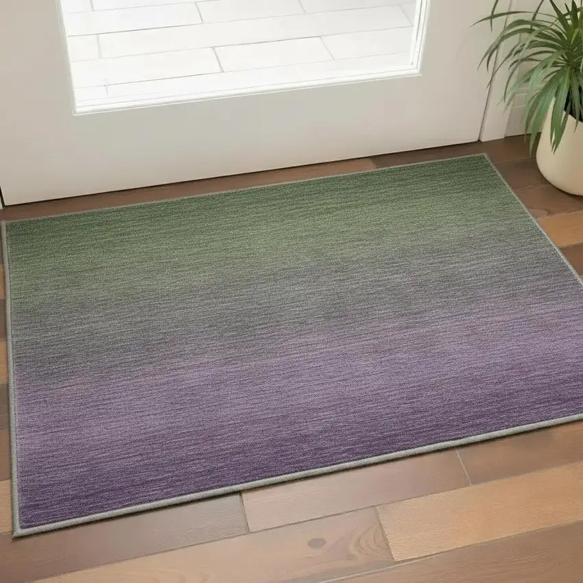 Purple And Green Ombre Washable Area Rug With UV Protection Photo 2