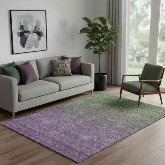 Purple And Green Ombre Washable Area Rug With UV Protection Photo 1
