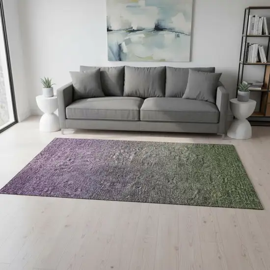 Purple And Green Ombre Washable Area Rug With UV Protection Photo 2