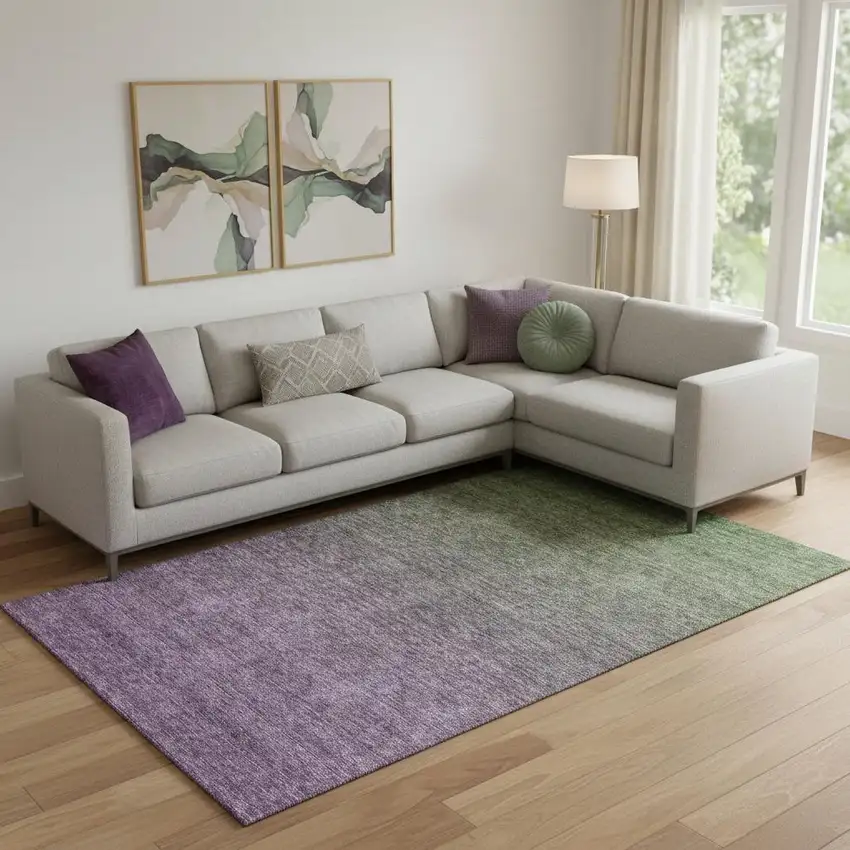 Purple And Green Ombre Washable Area Rug With UV Protection Photo 1