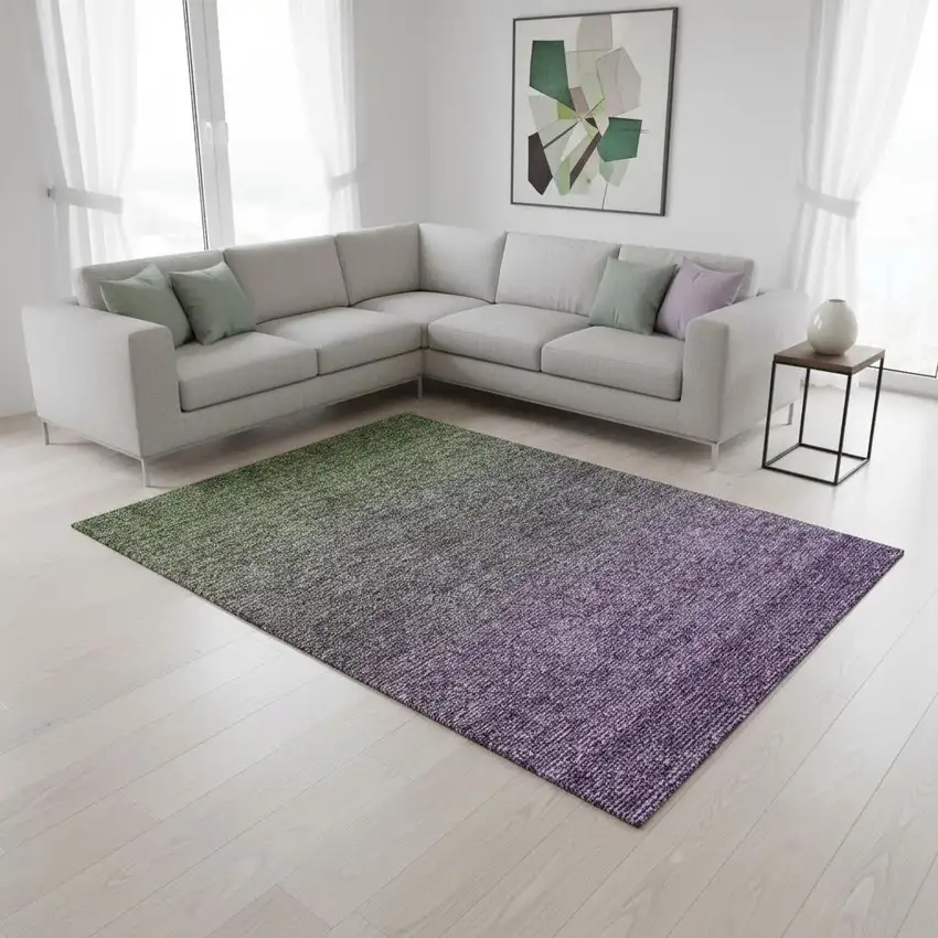 Purple And Green Ombre Washable Area Rug With UV Protection Photo 2