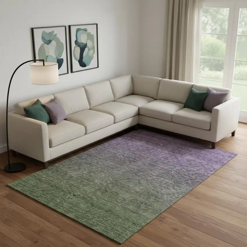 Purple And Green Ombre Washable Area Rug With UV Protection Photo 1