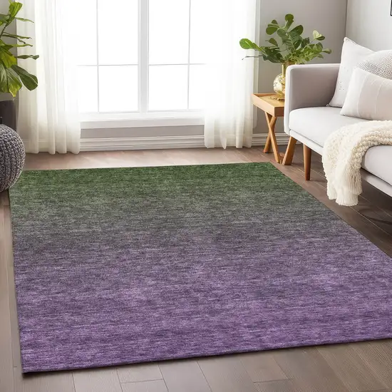 Purple And Green Ombre Washable Area Rug With UV Protection Photo 6