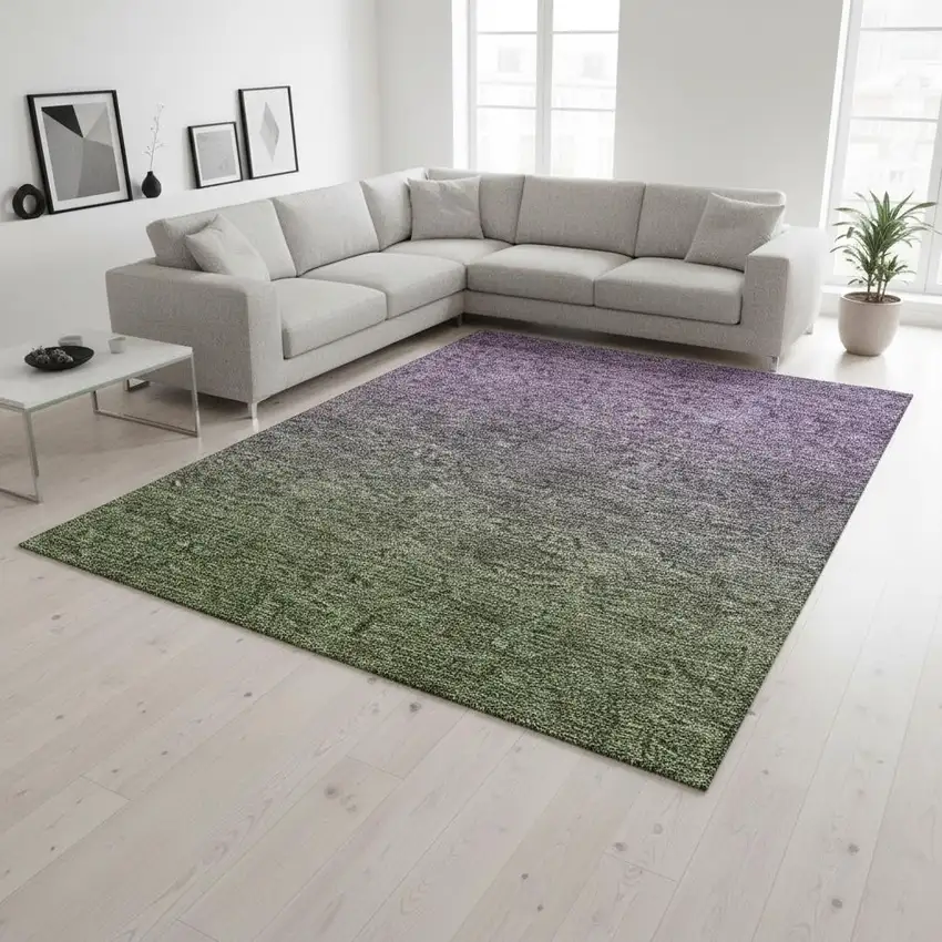 Purple And Green Ombre Washable Area Rug With UV Protection Photo 2