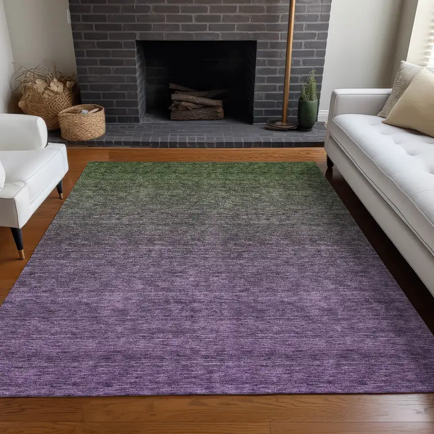 Purple And Green Ombre Washable Area Rug With UV Protection Photo 5