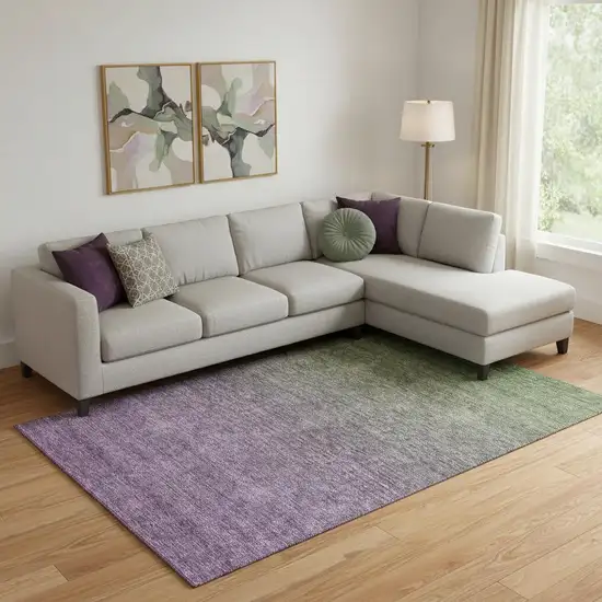 Purple And Green Ombre Washable Area Rug With UV Protection Photo 1