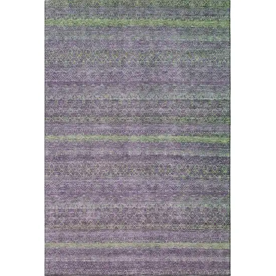 Purple And Green Striped Washable Area Rug With UV Protection Photo 4