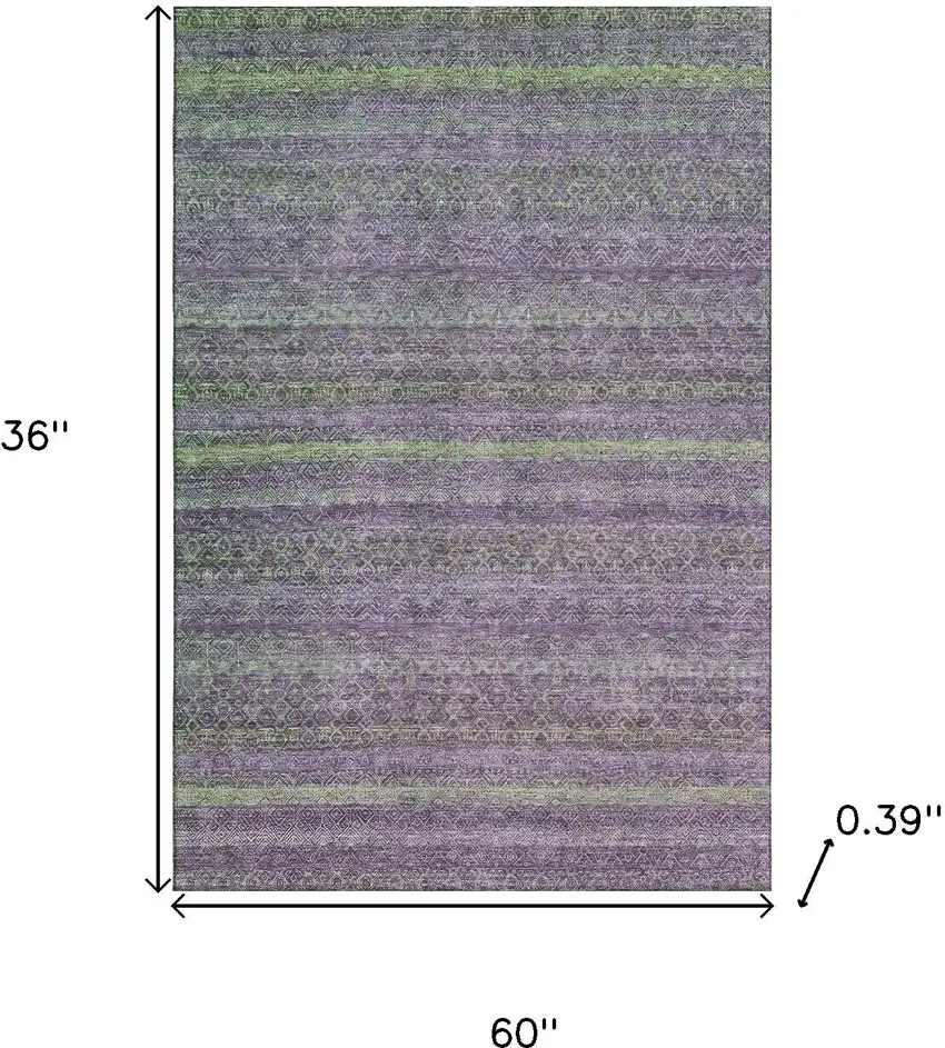 Purple And Green Striped Washable Area Rug With UV Protection Photo 9