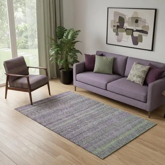 Purple And Green Striped Washable Area Rug With UV Protection Photo 2