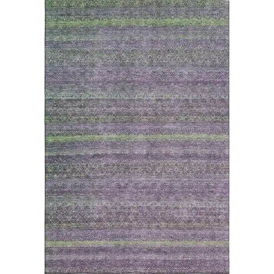 Purple And Green Striped Washable Area Rug With UV Protection Photo 1