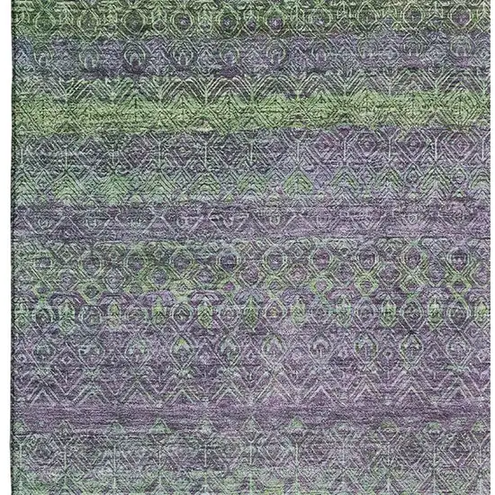 Purple And Green Striped Washable Area Rug With UV Protection Photo 4