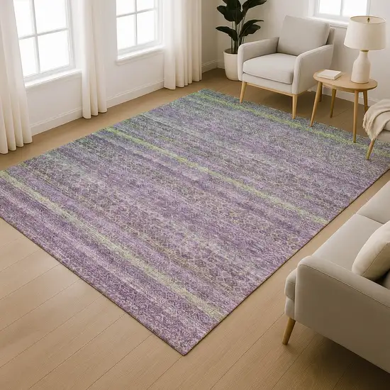Purple And Green Striped Washable Area Rug With UV Protection Photo 6