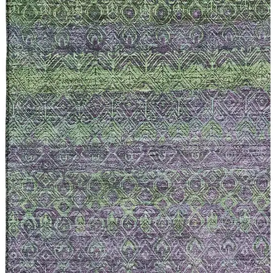 Purple And Green Striped Washable Area Rug With UV Protection Photo 3