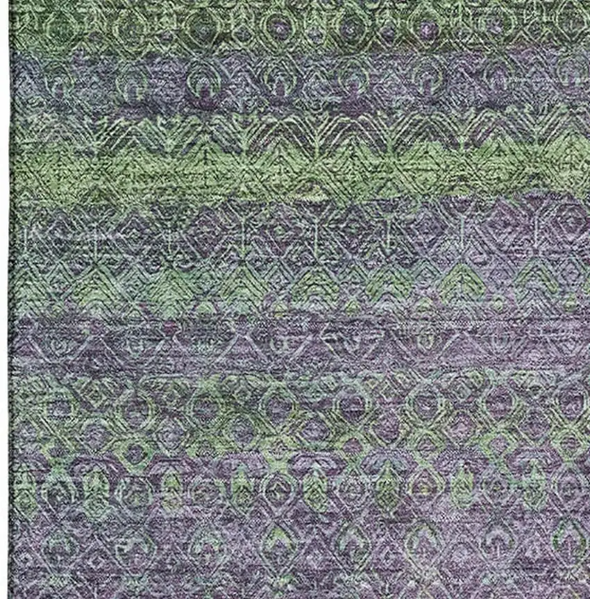 Purple And Green Striped Washable Area Rug With UV Protection Photo 3