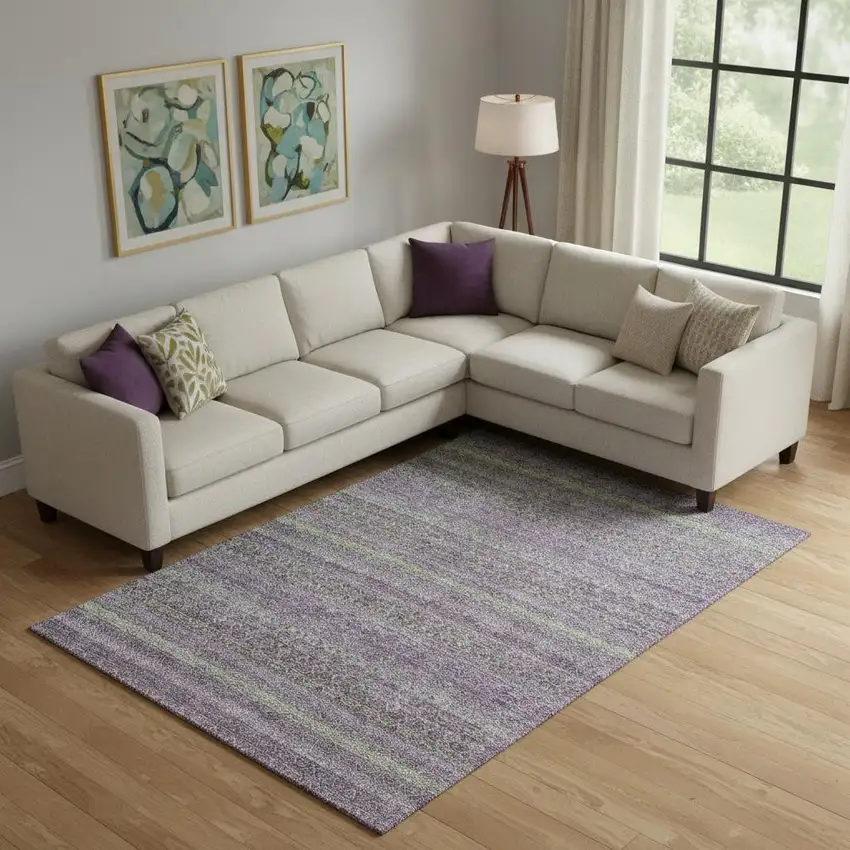 Purple And Green Striped Washable Area Rug With UV Protection Photo 2