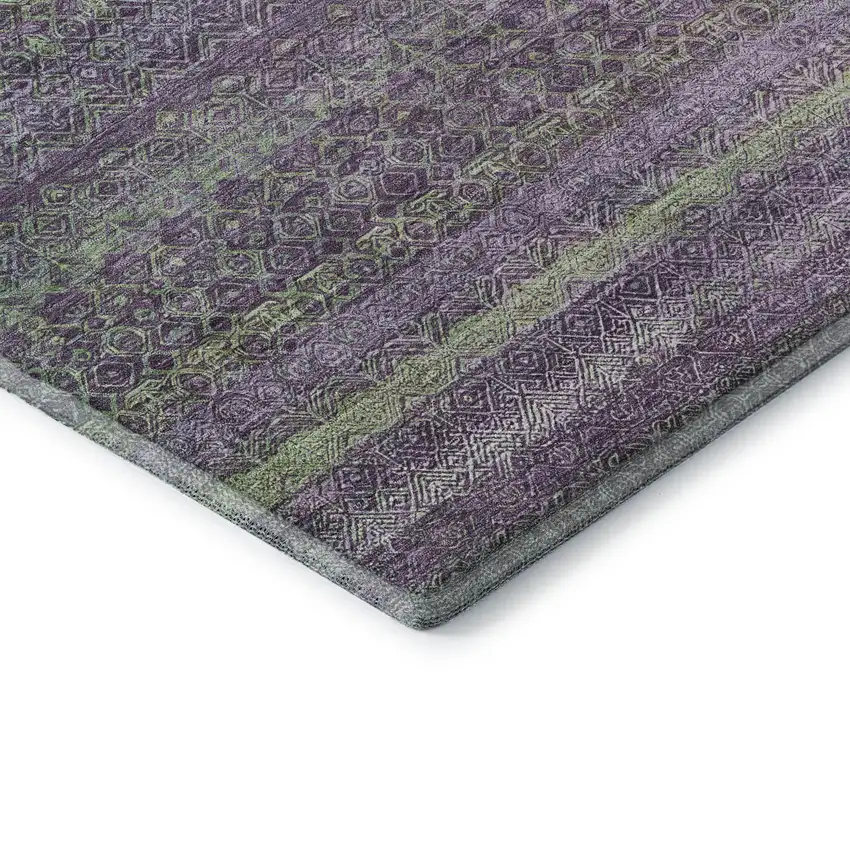 Purple And Green Striped Washable Area Rug With UV Protection Photo 7