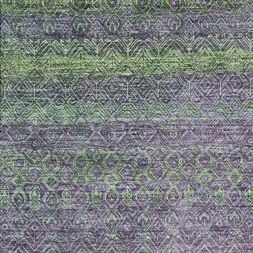 Purple And Green Striped Washable Area Rug With UV Protection Photo 3