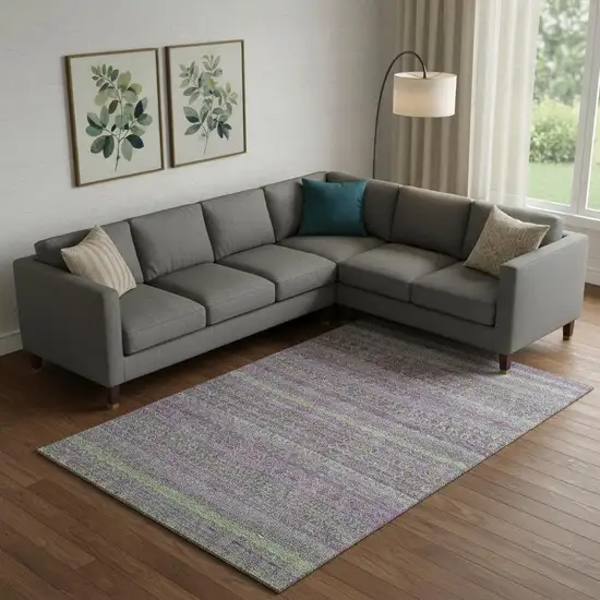 Purple And Green Striped Washable Area Rug With UV Protection Photo 2