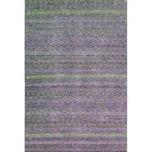 Photo of Purple And Green Striped Washable Area Rug With UV Protection