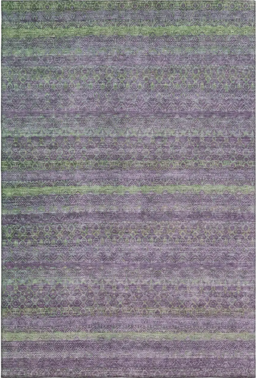 Purple And Green Striped Washable Area Rug With UV Protection Photo 1