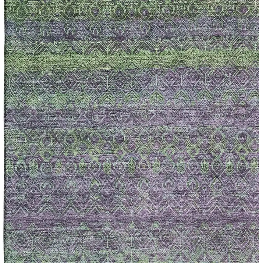 Purple And Green Striped Washable Area Rug With UV Protection Photo 3