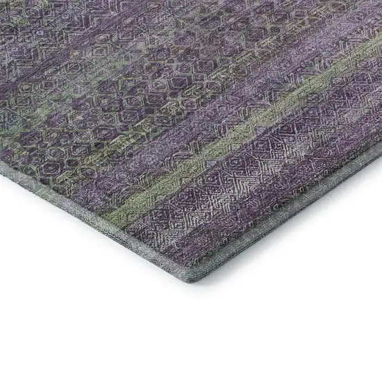 Purple And Green Striped Washable Area Rug With UV Protection Photo 6
