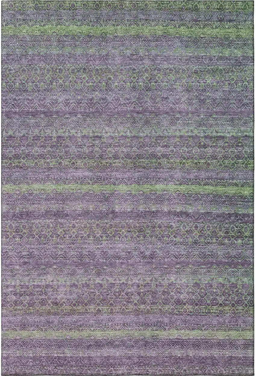 Purple And Green Striped Washable Area Rug With UV Protection Photo 3